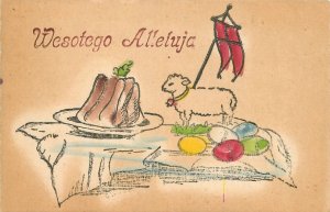 Postcard 1920s handmade Easter Eggs sheep pudding artist impression 23-2962