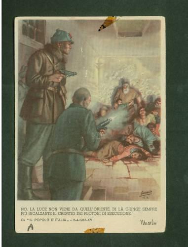 1937 Italy Fascist Party Patriotic postcard Communists Killing Peasants Mint