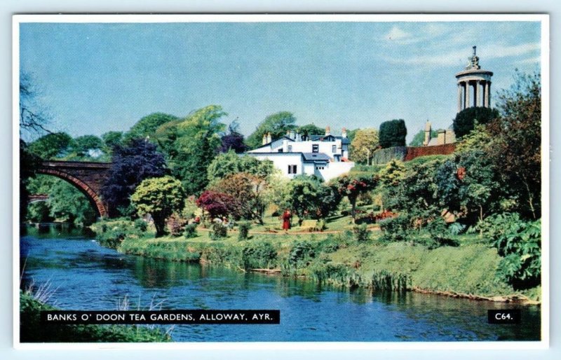 2 Postcards ALLOWAY, AYR Scotland~ Banks O' Doon Tea Garden, Auld Brig O' Doon