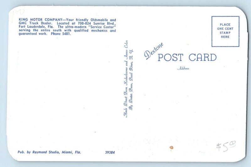 Fort Lauderdale Florida Postcard King Motor Company Oldsmobile GMC Truck c1960