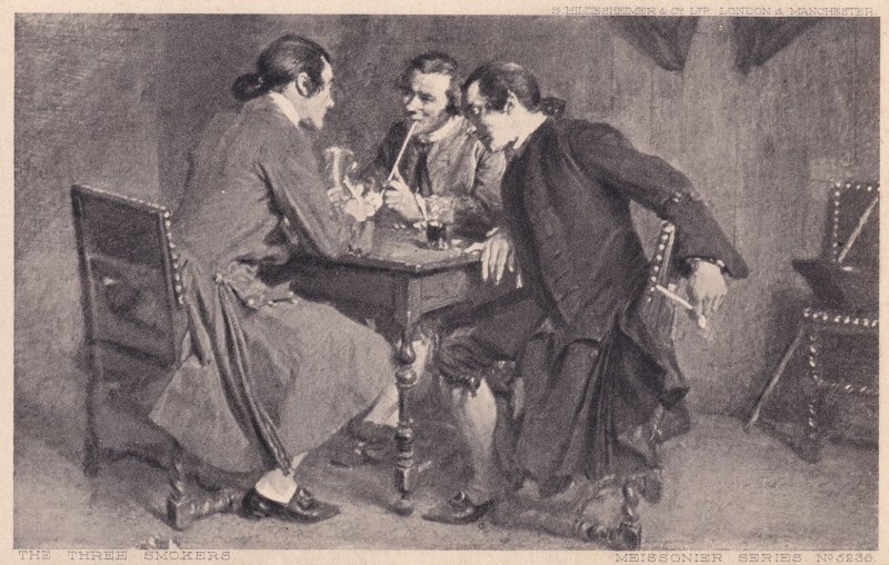 The Three Smokers Antique Smoking Postcard