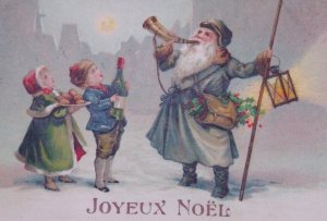 Santa Claus Grey Robe Old World Moon Antique Vintage Christmas Postcard Germany