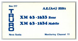 QSL Radio Card From Truro Nova Scotia Canada XM 63-1633 XM 63-1634