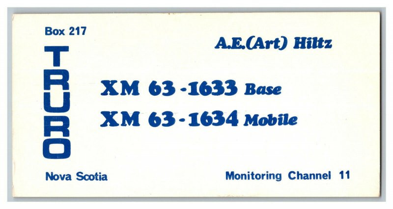 QSL Radio Card From Truro Nova Scotia Canada XM 63-1633 XM 63-1634 