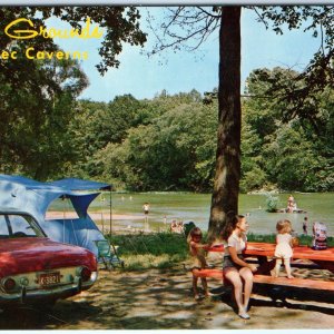 c1950s Stanton, MO Meramac Caverns Campgrounds Cute Family Tent Postcard Vtg A91