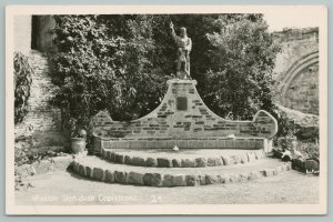 San Juan Capistrano CA~Statue of Junipero Serra w/Native American Boy RPPC 1940s