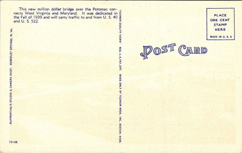 Berkeley Springs Hancock Bridge Potomac River Us 40 522 Md Berkeley Postcard
