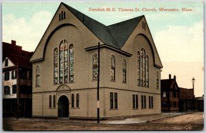 Worcester Massachusetts MA, Swedish M E Thomas St Church Historic Frame Postcard