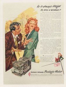 Pitney Bowes Postage Meter Murdering A Woman Advertising Postcard