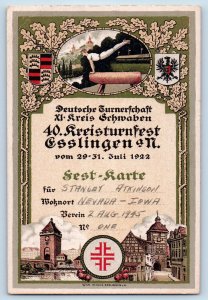 Germany Postcard 40th Esslingen District Gymnastics Festival 1922 Posted