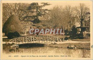 Old Postcard Agen Square of July 45 Public Square Garden Gate Pin