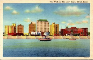 Vtg 1940's Sea Wall and Sky Line Corpus Christi Texas TX Postcard