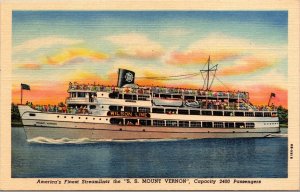 Vtg Washington DC S.S. Mount Vernon Steamliner Viginia VA 1940s Linen Postcard