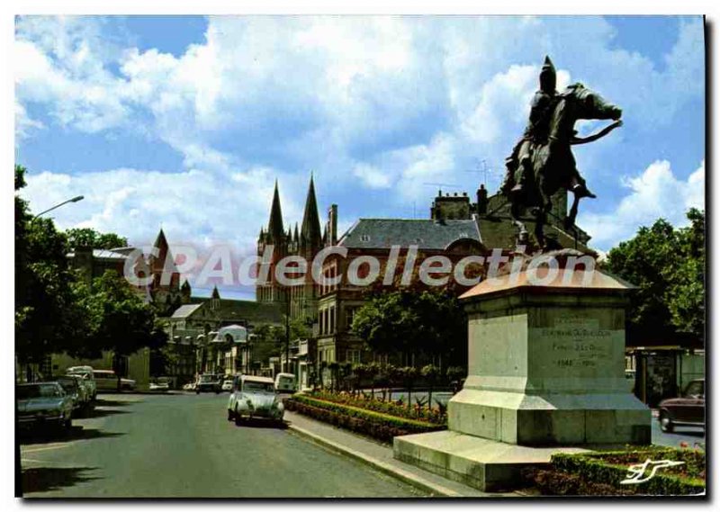 Postcard Moderne Caen Normandy Place St Martin Statue Of Connetable Duguesclin