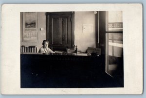 Chicago IL Postcard RPPC Photo Dorothy Dahl Notary Public Office Interior c1910s