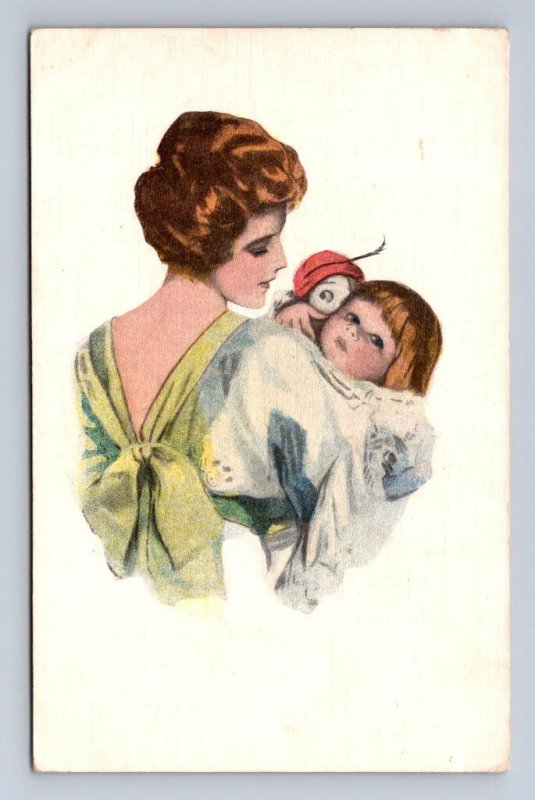 MOTHER & CHILD GLAMOUR ARTIST SIGNED HARRISON FISHER POSTCARD POLYPHOT AMERICAN