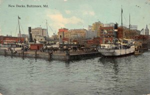NEW DOCKS BALTIMORE MARYLAND SHIP POSTCARD 1912