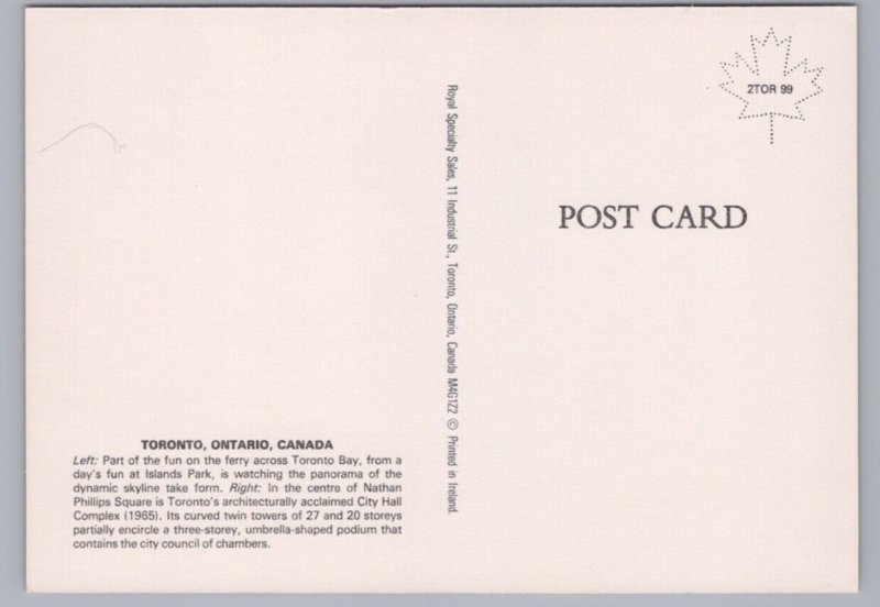 CN Tower And City Hall, Toronto, Ontario, Chrome Split View Postcard #2