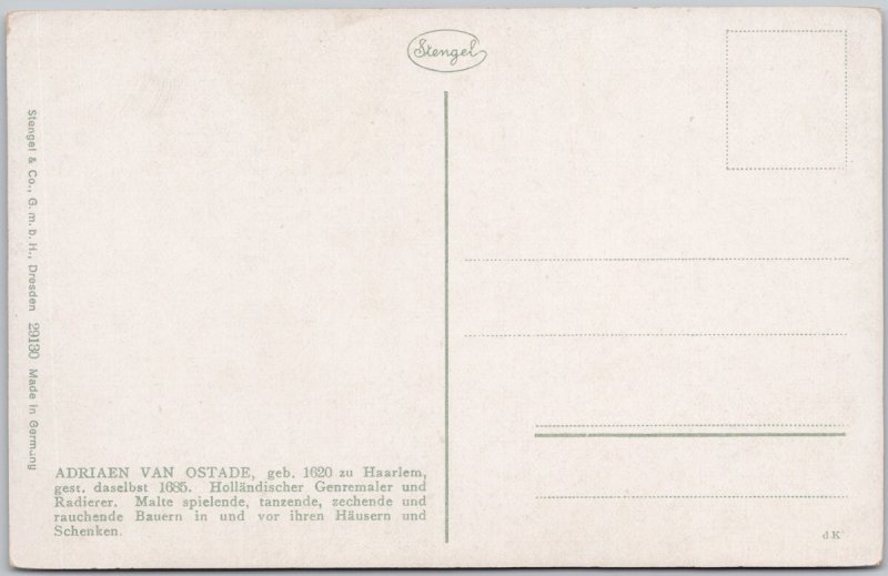 Vintage Adriaen van Ostade 'Der Spielmann' Lithograph Postcard 1620 Art H81
