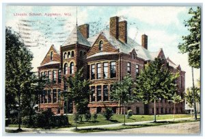 1912 Exterior View Lincoln School Building Appleton Wisconsin Vintage Postcard