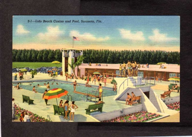 FL Lido Beach Casino Gambling Pool Sarasota Florida Linen Postcard