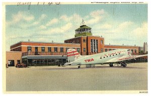 Municipal Airport Kansas City Missouri Airport  w TWA Plane Postcard 1940