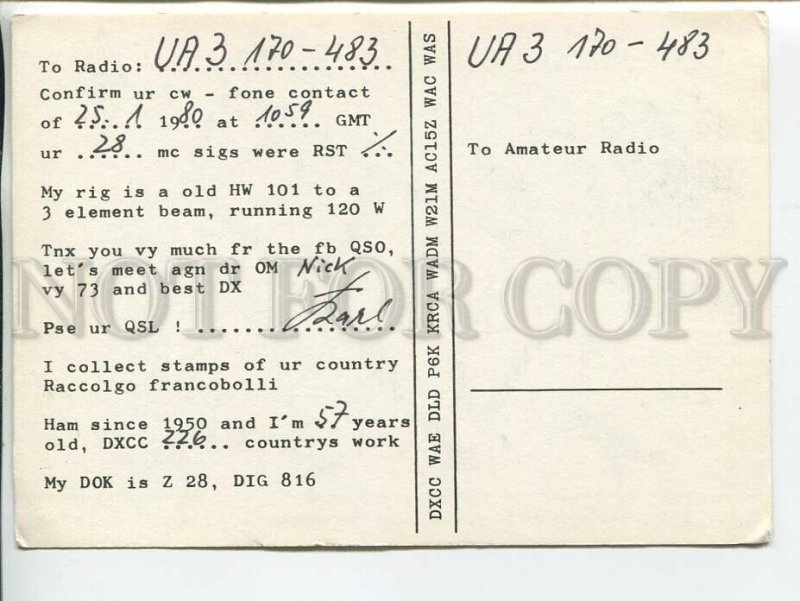 464568 1980 year Germany Rainbek radio QSL card to USSR