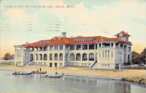 DETROIT MICHIGAN~BOATS AT CASINO ON BELLE ISLE PARK FACING LAKE~1911 POSTCARD