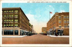 First Avenue North Grand Hotel antique cars Billings Montana Postcard