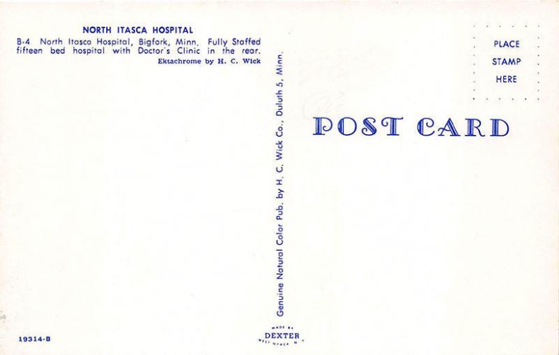 Bigfork MN North Itasca Hospital Doctor's Clinic Postcard