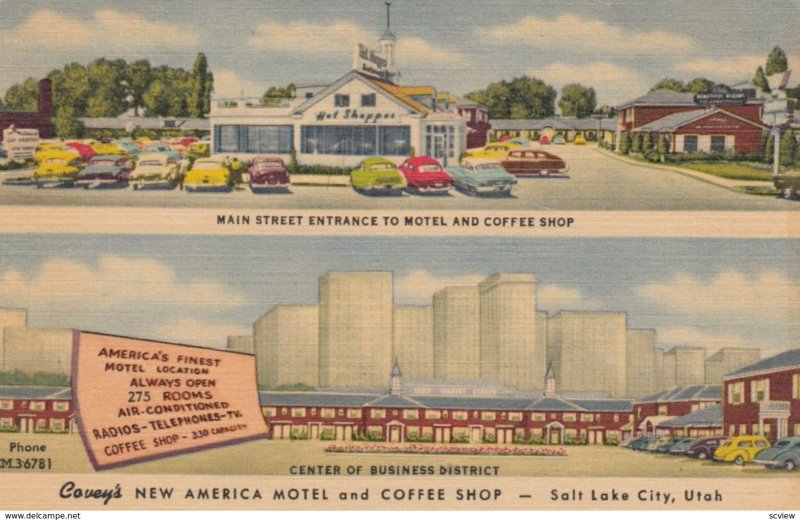 SALT LAKE CITY, Utah, 1930-40s; Covey's New America Motel and Coffee Shop, Ma...