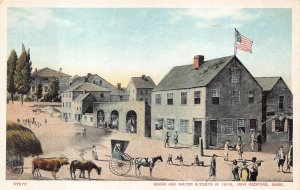 UNION AND WATER STREETS NEW BEDFORD MASSACHUSETTS POSTCARD (c. 1910)