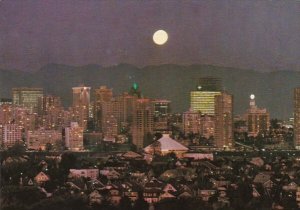 Canada Vancouver Full Moon Over The Evening Skyline