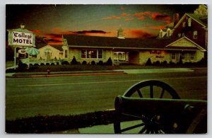 Gettysburg PA College Motel Evening Sunset & Cannon Pennsylvania Postcard F42