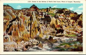 Vtg 1940s Scene in the bottom of Hell's Hall Acre Casper Wyoming WY Postcard