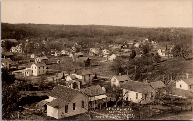 1907 Real Photo Postcard View of Albany, Wisconsin Looking West