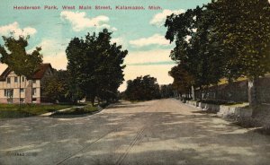 Vintage Postcard 1918 Henderson Park West Main St. Kalamazoo Michigan Souvenir