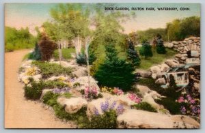 Hand Colored  Rock Garden  Fulton Park  Waterbury  Connecticut   Postcard