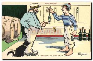Postcard Old Gervese Illustrator Our Sailors Good for a quart of wine Cat Mouse