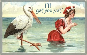 Fantasy Beathing Beauty Woman & Stork DUSTIN Advertising Overprint Postcard