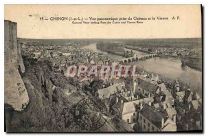 Old Postcard Chinon I and L panoramic view taken from the castle and Vienna