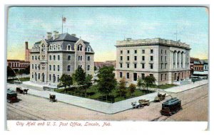 LINCOLN, NE Nebraska ~ CITY HALL & POST OFFICE 1909 Lancaster County Postcard