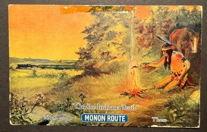 Mint USA Postcard Indiana Trail Monon Route Narive American Train