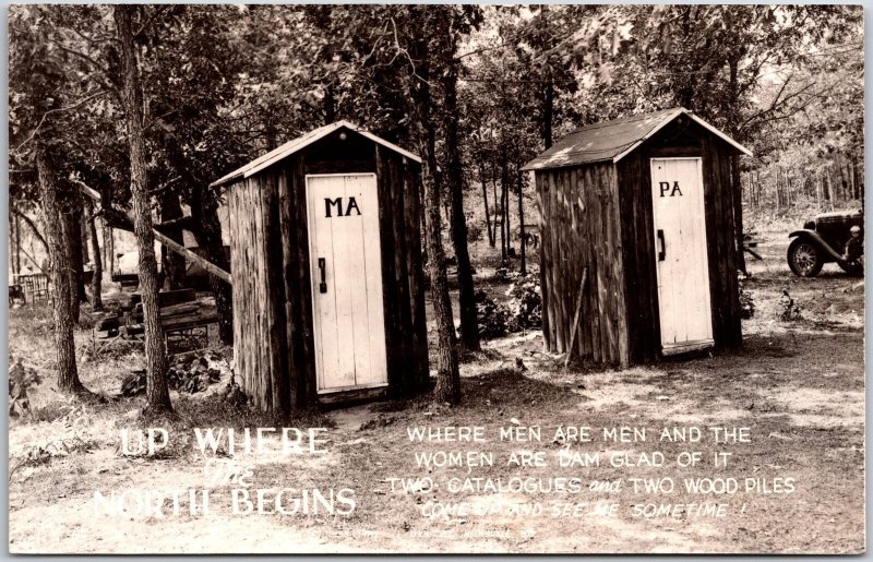 Up Where The North Begins Two Catalouges And Two Wood Piles Real RPPC Postcard