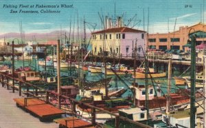 Vintage Postcard Fishing Fleet Fisherman's Wharf Boats San Francisco California