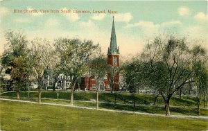 MA, Lowell, Massachusetts, Eliot Church from South Common, Valentine Souvenir 