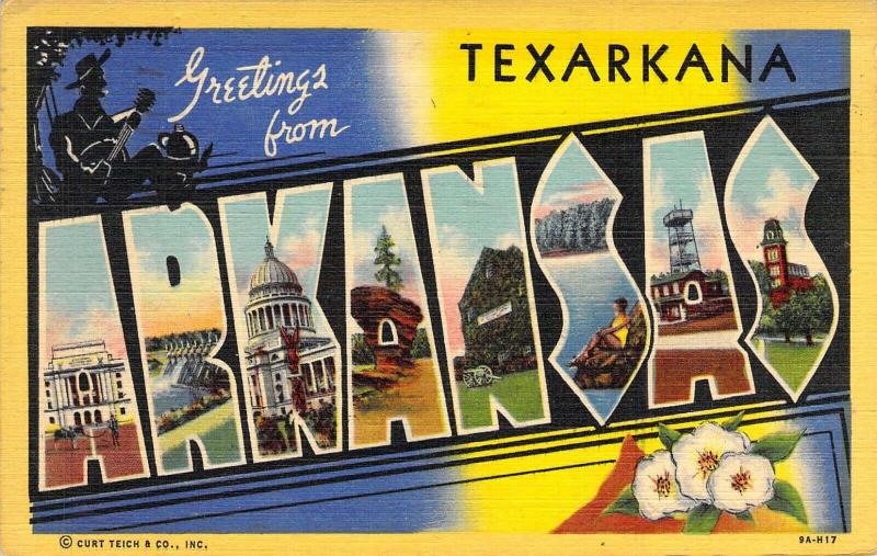 Linen Era,Large Letter, Greetings from Texarkana, AR, Old Postcard 