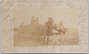 Delisle SK Farming Men Wagon Horses near Saskatoon Sask 1911 RPPC Postcard H66