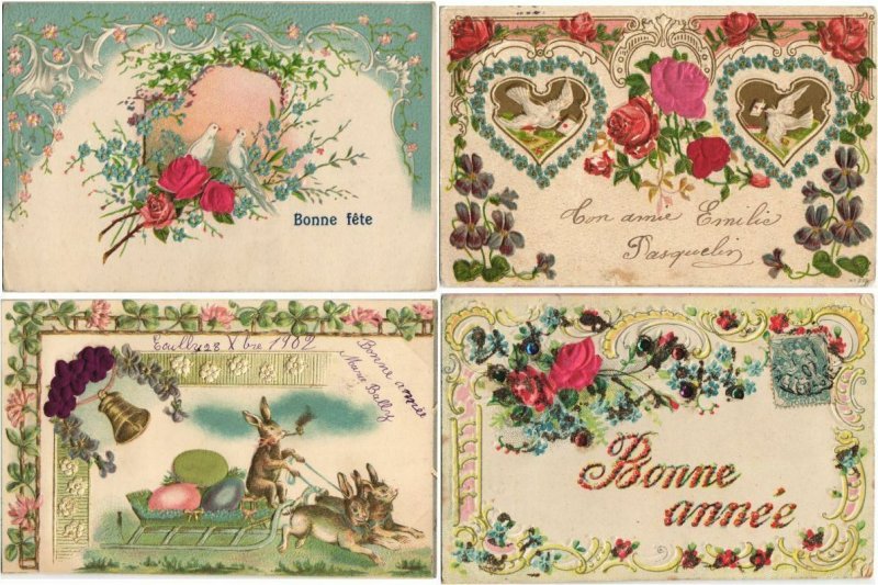 EMBOSSED with SILK GREETINGS 73 Vintage Postcards Pre-1920 (L4522)