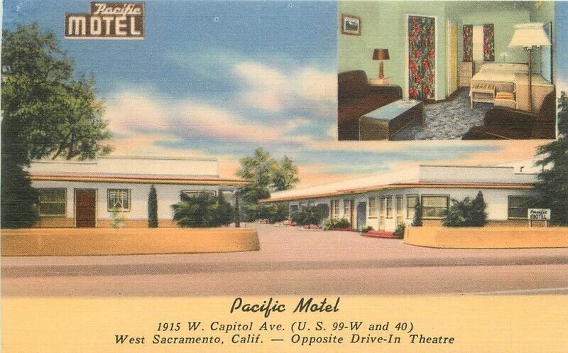 1950s California Sacramento Pacific Motel roadside Sellers Postcard 22-11594